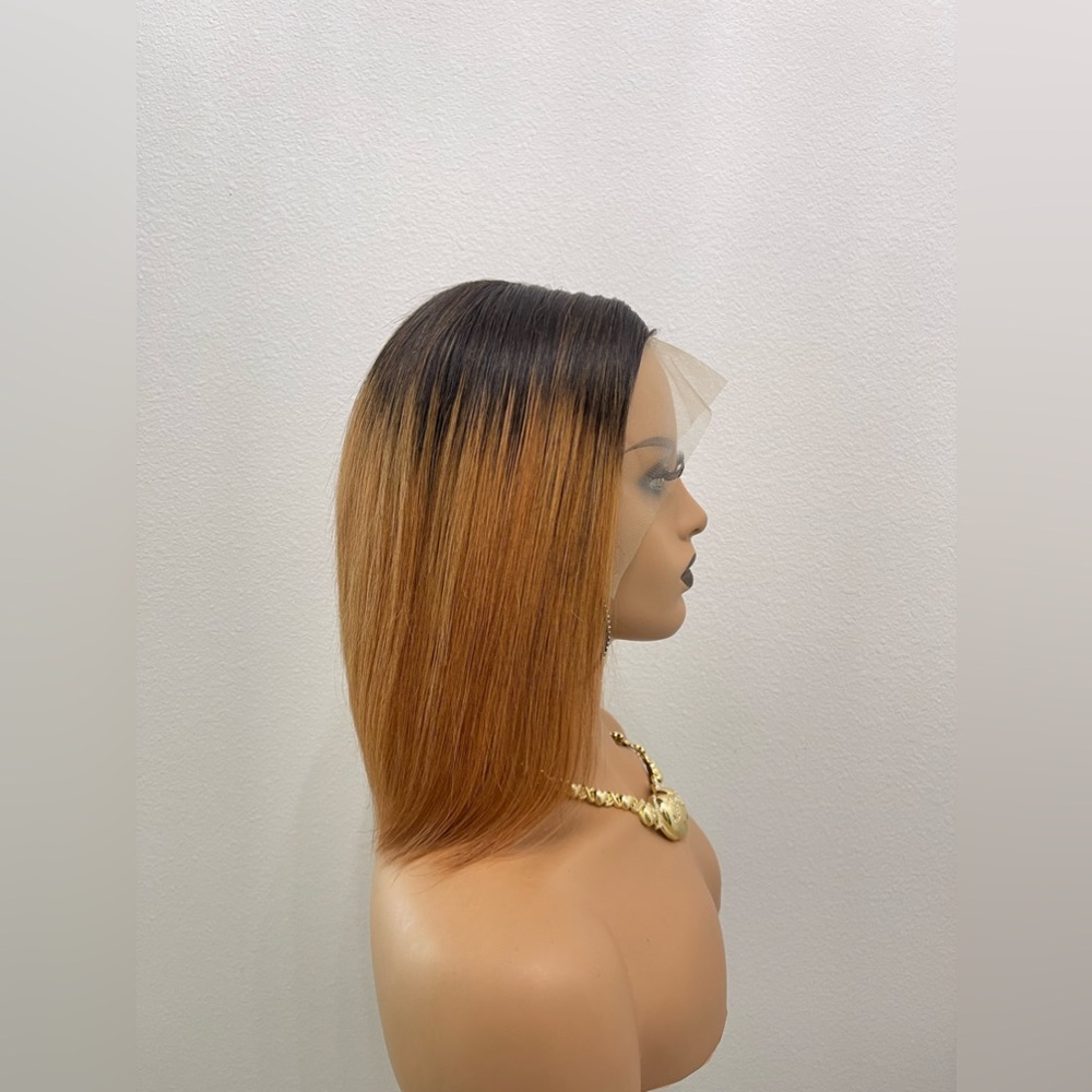 12” Full 13x4 Lace Frontal, Ombre 1B/30 Bob Cut Straight Human Hair Wig